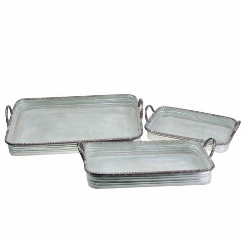 Bandeja decorativa com alças metal prata 30cm/37cm/45cm conjunto de 3