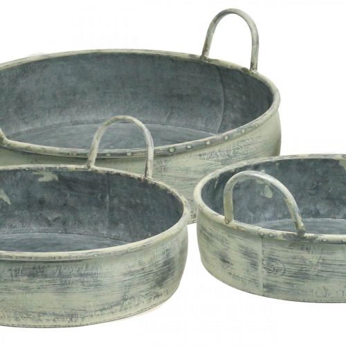 Floristik24 Taça decorativa com pegas metal vintage Ø28/32.5/36cm conjunto de 3