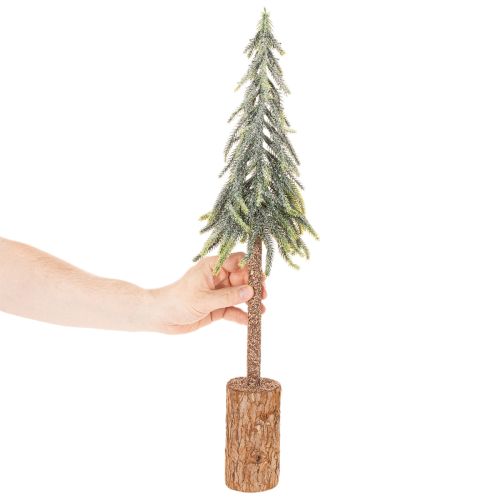 Pinheiro artificial com acabamento gelado e base de madeira, decoração de inverno, 60 cm | Floristik24.pt