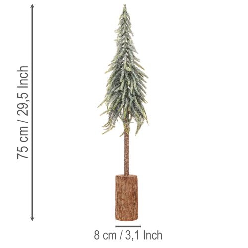 Pinheiro artificial, com efeito de gelo, árvore decorativa sobre base de madeira para decoração de inverno e Natal, 75 cm | Floristik24.pt
