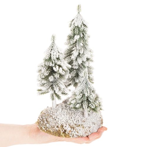 Árvores de Natal cobertas de neve, paisagem artificial de inverno para decoração de vila natalina e mesa, 29 cm | Floristik24.pt
