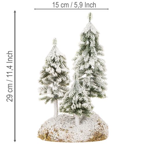 Árvores de Natal cobertas de neve, paisagem artificial de inverno para decoração de vila natalina e mesa, 29 cm | Floristik24.pt