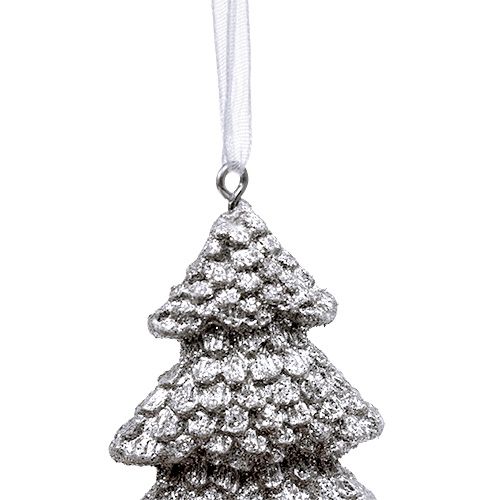 Floristik24 Árvore de Natal prateada 6,5 cm para pendurar 6 unidades