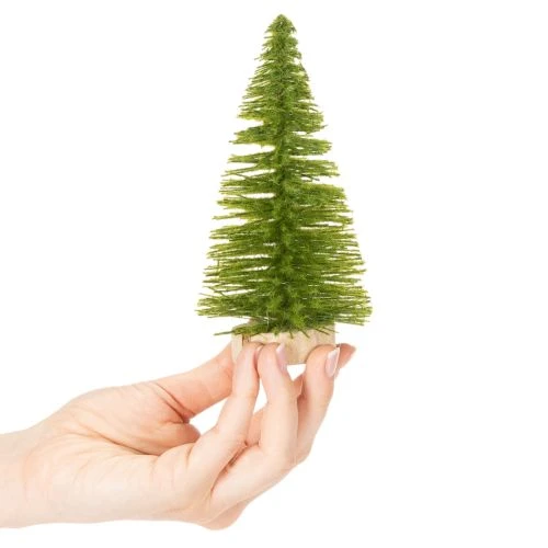 Árvore de Natal artificial com base de madeira, pequena, 16 cm, 6 peças | Floristik24.pt