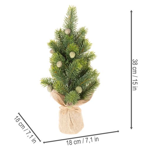 Árvore de Natal artificial em saco de juta, pequena decoração de mesa, mini árvore de Natal, 38 cm | Floristik24.pt