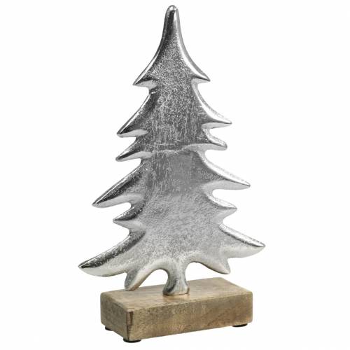 Abeto decorativo em base de madeira prata, metal natural 24cm × 16cm | Floristik24.pt