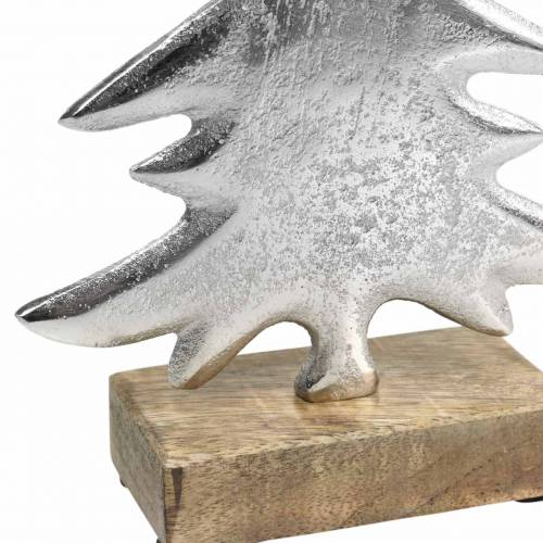 Abeto decorativo em base de madeira prata, metal natural 24cm × 16cm | Floristik24.pt