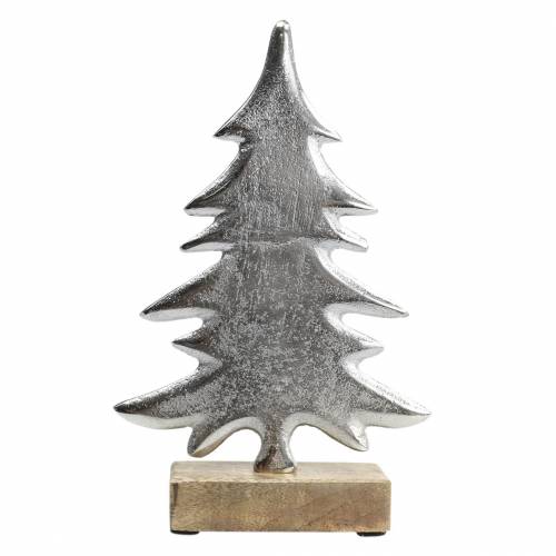 Abeto decorativo em base de madeira prata, metal natural 24cm × 16cm | Floristik24.pt
