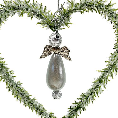 Floristik24 Coração de abeto para pendurar com anjo 8cm verde 6pcs