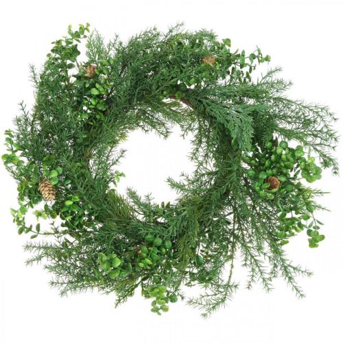 Floristik24 Guirlanda decorativa com ramos de coníferas, cones e caixa verde 60cm