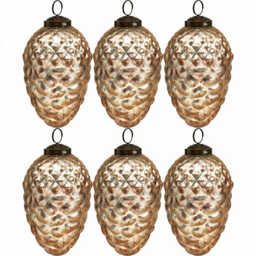 Floristik24 Pingente de pinha, decorações para árvores de Natal, decoração de outono, vidro real, aparência antiga Ø7cm Alt.11.5cm 6pcs