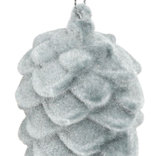 Itens Pinhas decorativas cinza flocadas 11,5 cm 6 unidades