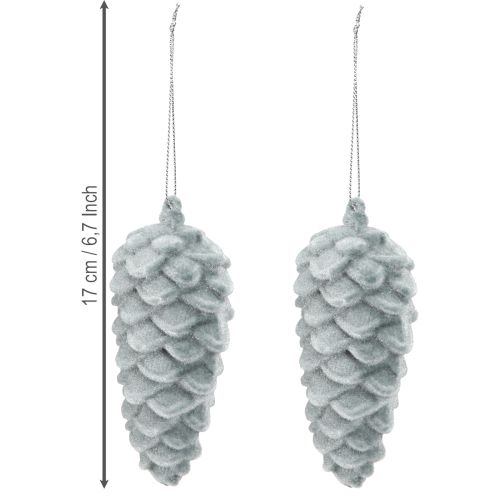 Itens Pinhas decorativas cinza flocadas 11,5 cm 6 unidades