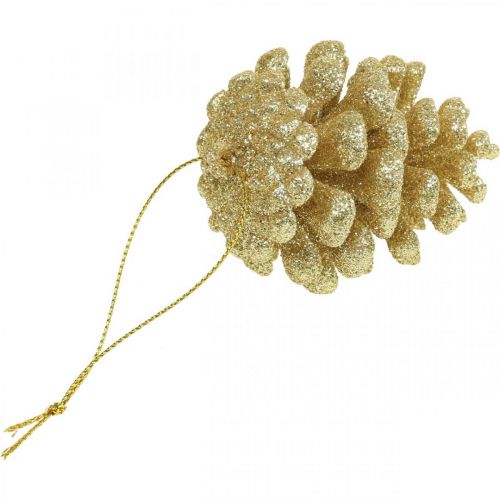 Itens Enfeites de árvore de natal cones decorativos glitter dourados H7cm 6pcs