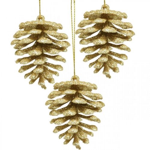 Floristik24 Enfeites de árvore de natal cones decorativos glitter dourados H7cm 6pcs