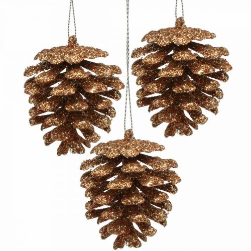 Floristik24 Enfeites de árvore de natal cones deco glitter cobre H7cm 6pcs