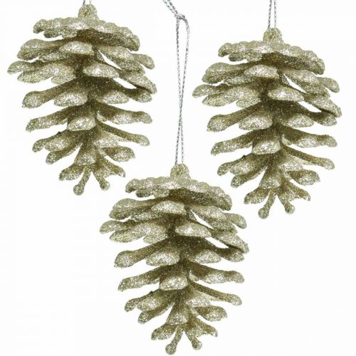 Enfeites de árvore de natal cones decorativos glitter champanhe H7cm 6pcs