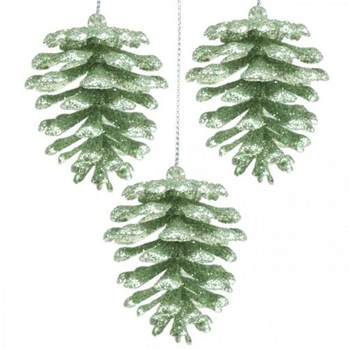 Enfeites de árvore de natal cones decorativos glitter menta H7cm 6pcs