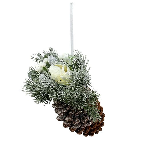 Floristik24 Pinhas com decoração para pendurar branco 25cm - 30cm