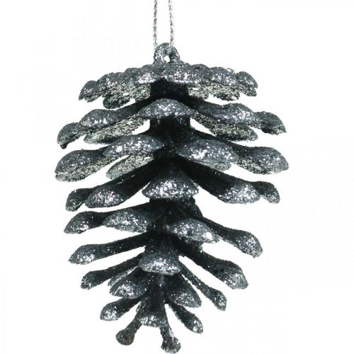 Itens Enfeites de árvore de natal cones deco glitter antracite H7cm 6 peças