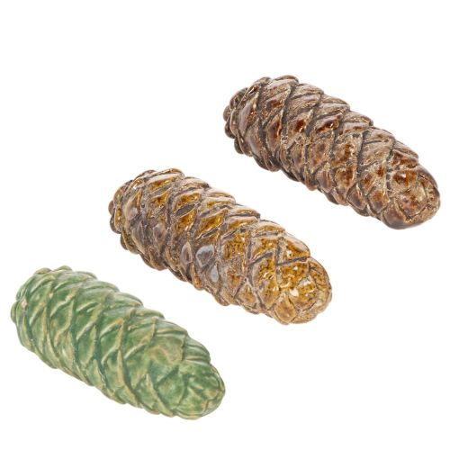 Decoração de pinha de cerâmica, decoração de mesa, outono, 14 cm, 3 peças comprar | Floristik24.pt
