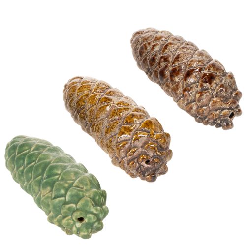 Decoração de pinha de cerâmica, decoração de mesa, outono, 14 cm, 3 peças | Floristik24.pt