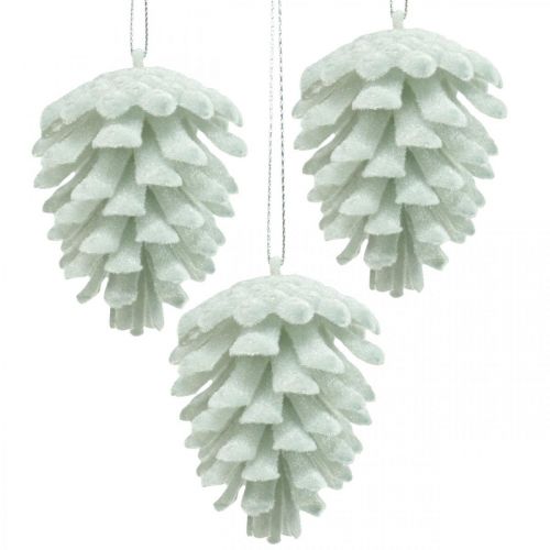 Cones decorativos de pinhas para pendurar branco 7cm 6uds