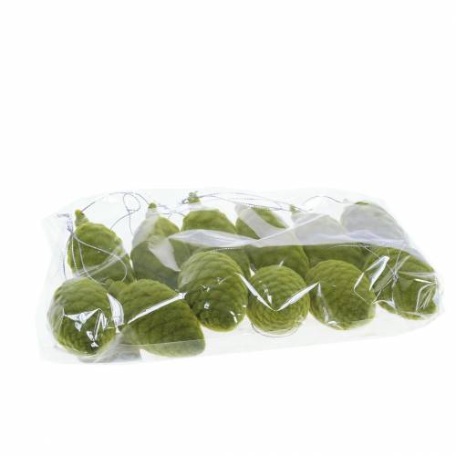 Floristik24 Cones decorativos flocados verde musgo 9,5cm/8cm 12 un
