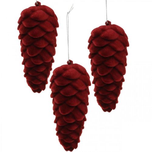 Floristik24 Cabide de decoração de cones de outono, decorações de advento, pinhas flocadas em vermelho Alt.13cm Ø6cm 6S
