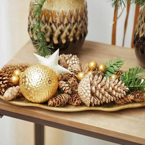 Itens Pinhas douradas, glitter 13 cm 4 peças decorações para árvores de Natal