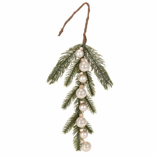 Ramo de pinheiro artificial com mini bolas de Natal brancas, 46 cm, 2 peças comprar | Floristik24.pt