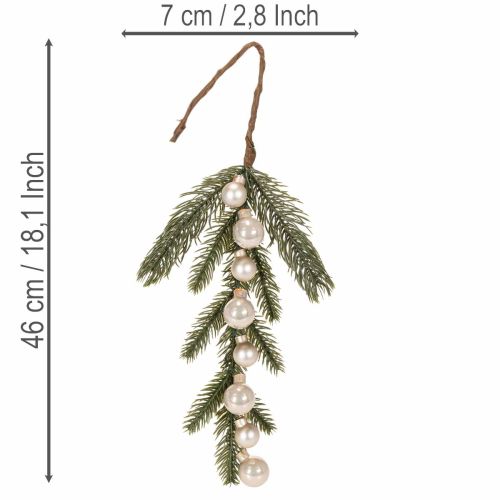 Ramo de pinheiro artificial com mini bolas de Natal brancas, 46 cm, 2 peças | Floristik24.pt