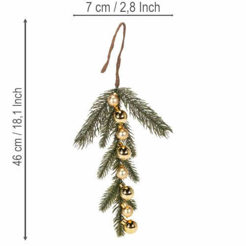 Ramo de pinheiro artificial com mini enfeites de Natal dourados, 46 cm, 2 peças | Floristik24.pt