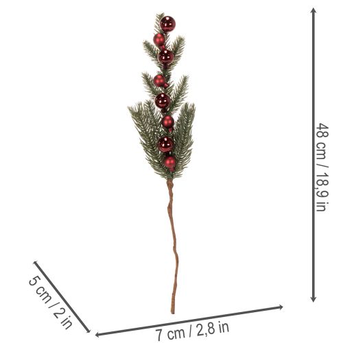 Ramo de pinheiro artificial com enfeites de Natal, 48 cm, 2 peças | Floristik24.pt
