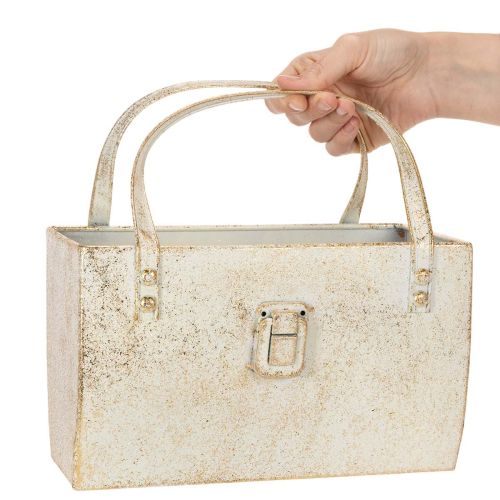 Bolsa metálica, recipiente decorativo, retangular, 26 cm, dourada | Floristik24.pt