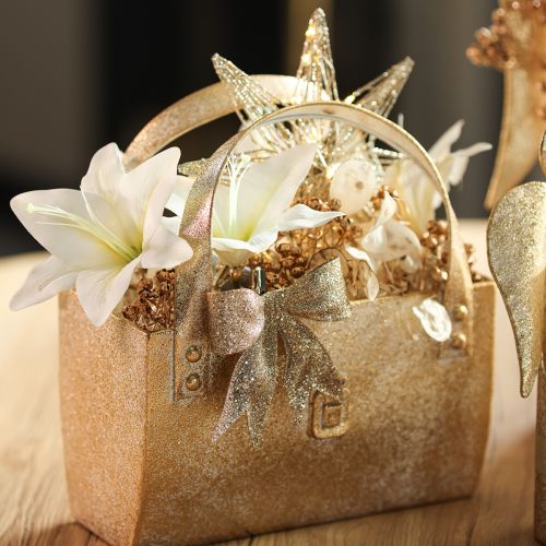 Bolsa metálica, recipiente decorativo, retangular, 26 cm, dourada | Floristik24.pt