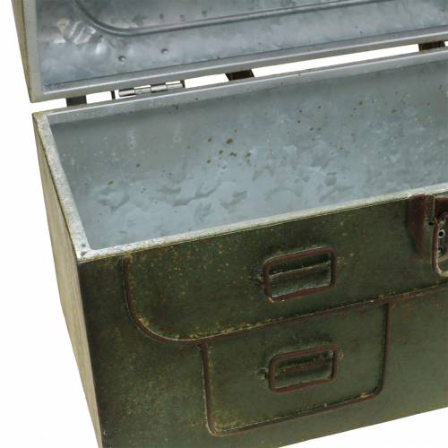 Floristik24 Saco jardineira com tampa e alças em pele cinza metal, castanho / ferrugem Alt.25cm