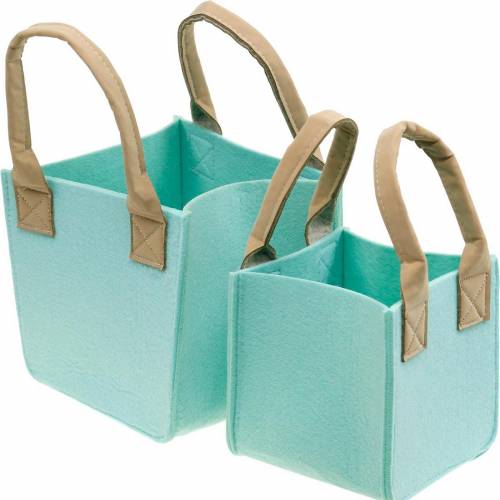 Floristik24 Floreira decorativa, feltro verde menta, cesta de feltro com alças, decoração de feltro, conjunto de 2