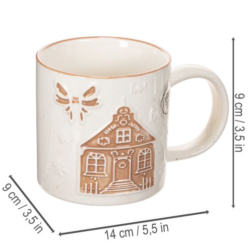 Caneca de cerâmica com motivo de casa e padrão em relevo, 9 cm | Floristik24.pt