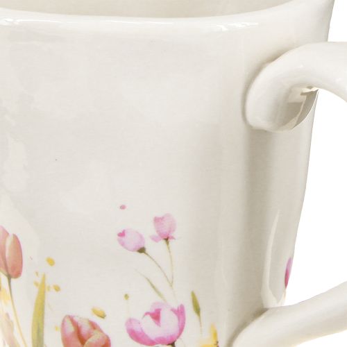 Itens Vaso de cerâmica com motivo floral para decoração nostálgica de primavera, ideal para amantes de plantas, 10,5 cm