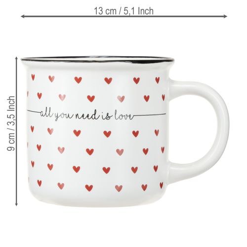 Itens Caneca com corações cerâmica branca vermelha Ø9cm H9cm
