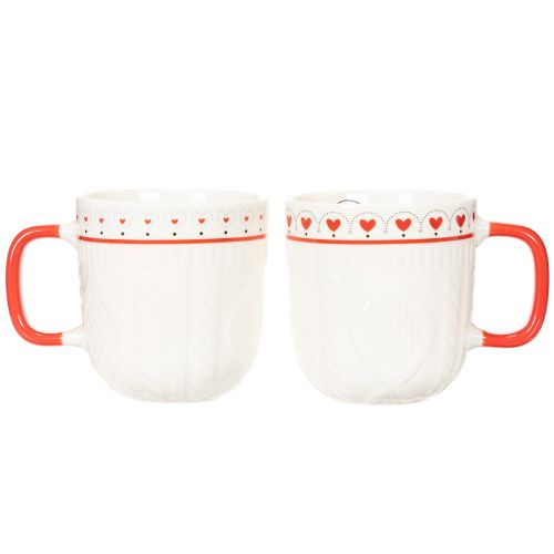 Caneca de café com alça vermelha, padrão tricotado e decoração de coração, cerâmica, 9 cm, 2 peças | Floristik24.pt
