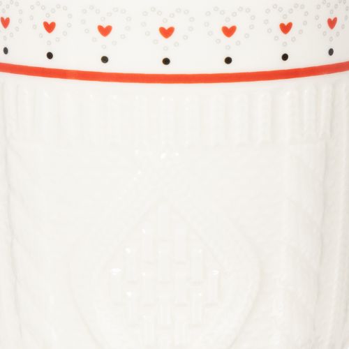 Caneca de café com alça vermelha, padrão tricotado e decoração de coração, cerâmica, 9 cm, 2 peças | Floristik24.pt