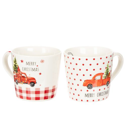Caneca de Natal com carro e árvore de Natal, canecas de cerâmica, 10 cm, conjunto com 2 unidades