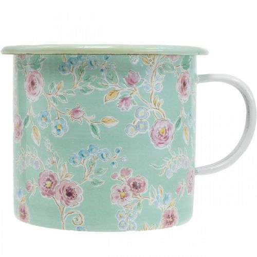 Floristik24 Plantador Copo Esmaltado Retro Deco Verde Ø9,5cm A10cm