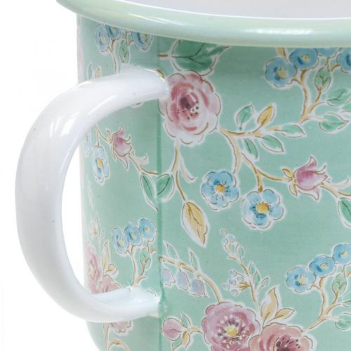Floristik24 Plantador Copo Esmaltado Retro Deco Verde Ø9,5cm A10cm