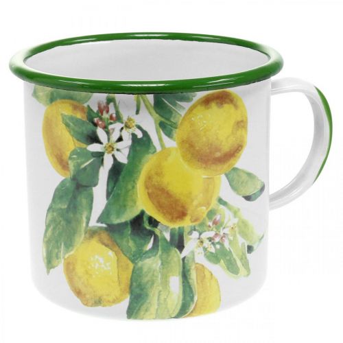 Floristik24 Copo plantador de esmalte, copo decorativo com ramo de limão, plantador mediterrâneo Ø9,5cm H10cm