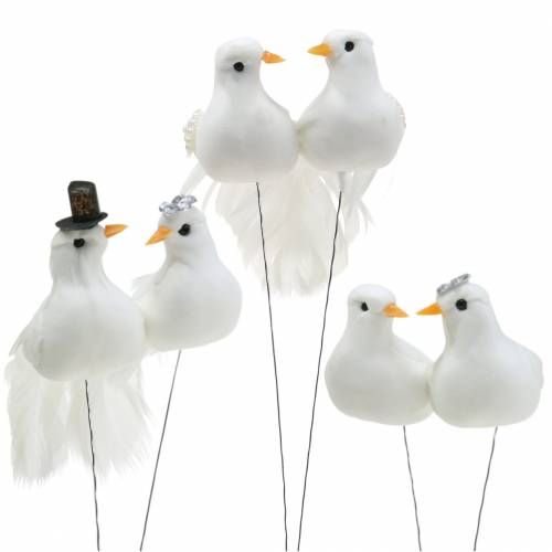 Floristik24 Par de pombos em fio branco 4-4,5 cm 6 pares
