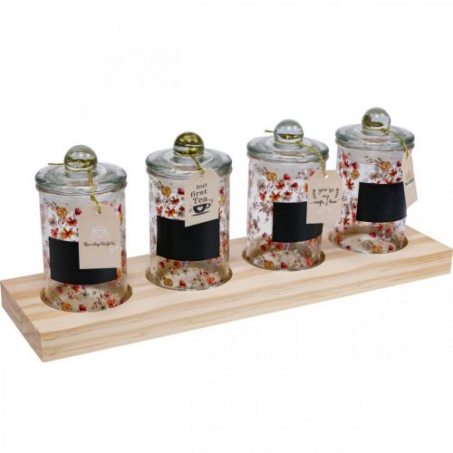 Frascos de chá frasco de vidro com tampa frascos de  especiarias 4pcs na bandeja-825836