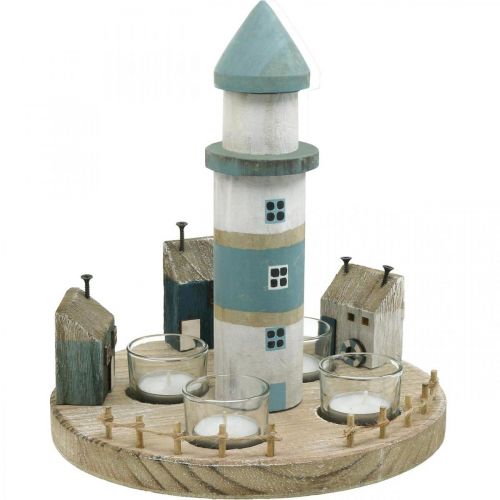 Floristik24 Farol castiçal azul, branco 4 lamparinas Ø25cm A28cm